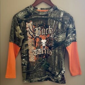 Mossy Oak Kids Camo and Orange Long Sleeve Tee
